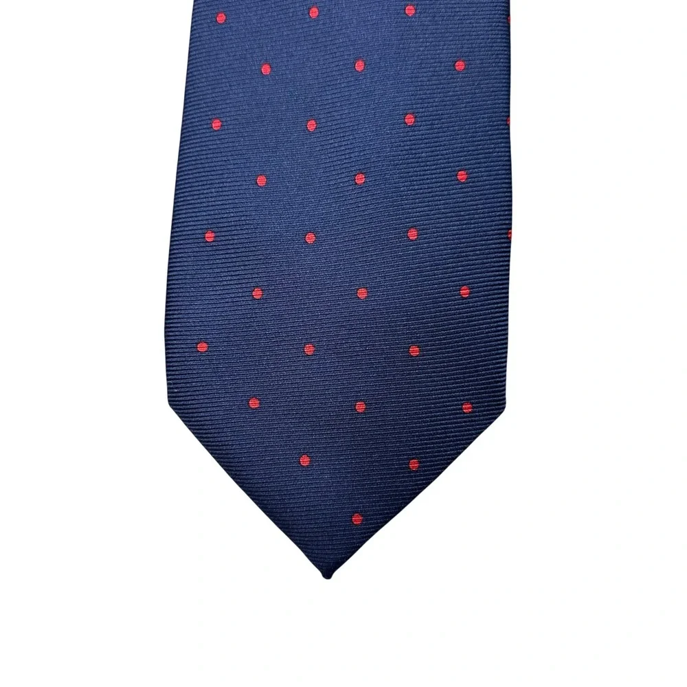 Burberry London Mens Silk Tie Navy Blue Red Polka Dot Made in Italy Business